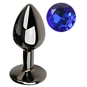 Анальная пробка с кристаллом EGZO - Dark Gray Round Plug Blue, size S