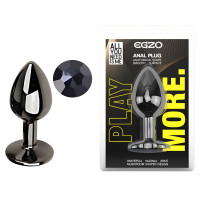Анальная пробка с кристаллом EGZO - Dark Gray Round Plug Black, size S