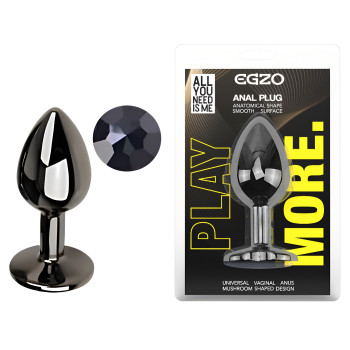 Анальная пробка с кристаллом EGZO - Dark Gray Round Plug Black, size S