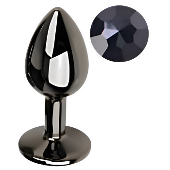 Анальная пробка с кристаллом EGZO - Dark Gray Round Plug Black, size S