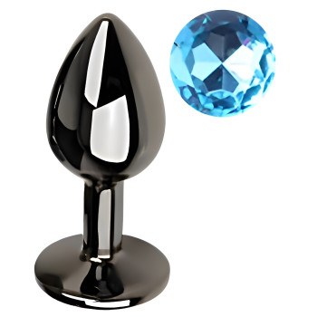 Анальная пробка с кристаллом EGZO - Dark Gray Round Plug Aqua, size S