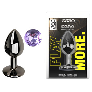 Анальная пробка с кристаллом EGZO - Dark Gray Round Plug Amethyst, size S
