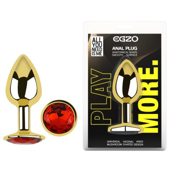 Анальна пробка з кристалом EGZO - Gold Round Plug Red size S
