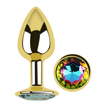 Анальная пробка с кристаллом EGZO - Gold Round Plug Rainbow size S