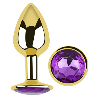 Анальная пробка с кристаллом EGZO - Gold Round Plug Purple size S