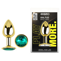 Анальная пробка с кристаллом EGZO - Gold Round Plug Marine size S
