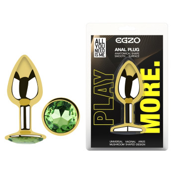 Анальна пробка з кристалом EGZO - Gold Round Plug Green size S