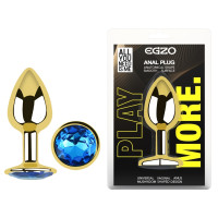 Анальна пробка з кристалом EGZO - Gold Round Plug Blue size S