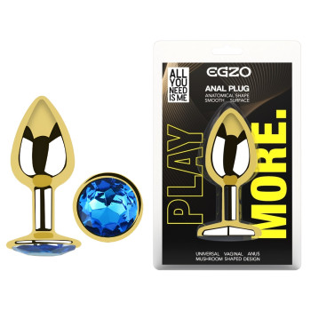 Анальна пробка з кристалом EGZO - Gold Round Plug Blue size S