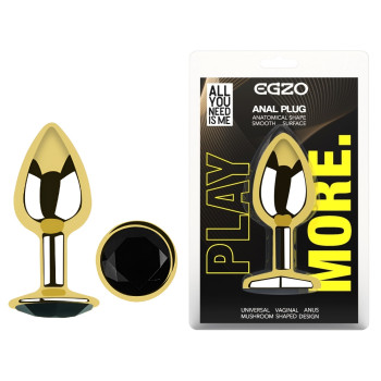Анальна пробка з кристалом EGZO - Gold Round Plug Black size S