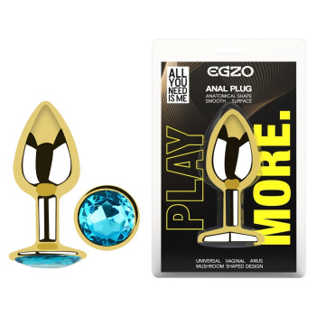 Анальна пробка з кристалом EGZO - Gold Round Plug Aqua size S