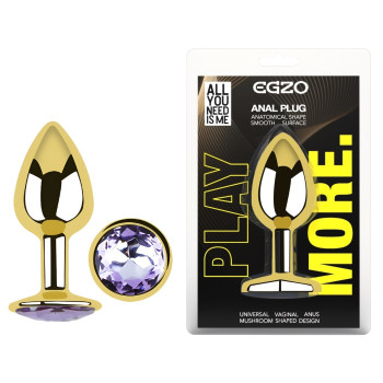 Анальна пробка з кристалом EGZO - Gold Round Plug Amethyst size S