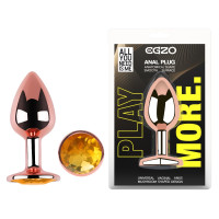 Анальна пробка з кристалом EGZO - Rose Gold Round Plug Yellow size S