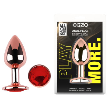 Анальна пробка з кристалом EGZO - Rose Gold Round Plug Red size S