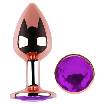 Анальная пробка с кристаллом EGZO - Rose Gold Round Plug Purple size S