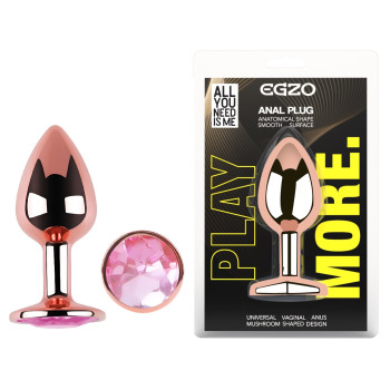 Анальна пробка з кристалом EGZO - Rose Gold Round Plug Pink size S