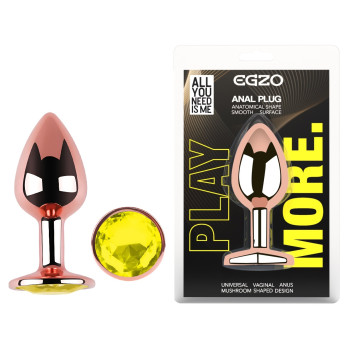 Анальная пробка с кристаллом EGZO - Rose Gold Round Plug Lime size S