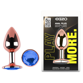 Анальная пробка с кристаллом EGZO - Rose Gold Round Plug Blue size S