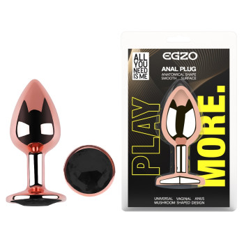 Анальна пробка з кристалом EGZO - Rose Gold Round Plug Black size S