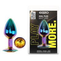 Анальная пробка с кристаллом EGZO - Multicolor Round Plug Yellow size S