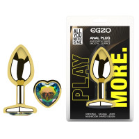 Анальная пробка с кристаллом EGZO - Gold Heart Plug Rainbow size S