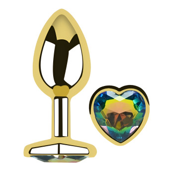 Анальная пробка с кристаллом EGZO - Gold Heart Plug Rainbow size S