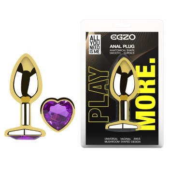 Анальна пробка з кристалом EGZO - Gold Heart Plug Purple size S
