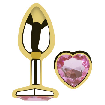 Анальная пробка с кристаллом EGZO - Gold Heart Plug Pink size S
