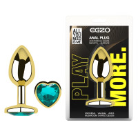 Анальна пробка з кристалом EGZO - Gold Heart Plug Marine size S