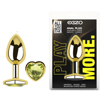 Анальна пробка з кристалом EGZO - Gold Heart Plug Lime size S
