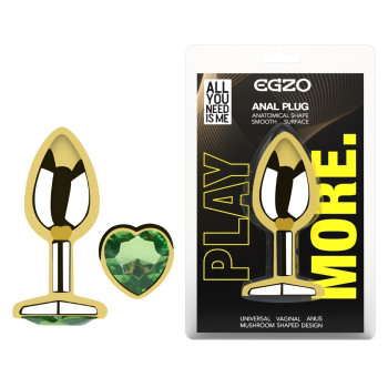 Анальна пробка з кристалом EGZO - Gold Heart Plug Green size S