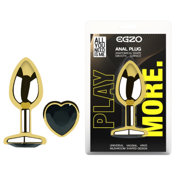 Анальна пробка з кристалом EGZO - Gold Heart Plug Black size S