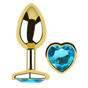 Анальная пробка с кристаллом EGZO - Gold Heart Plug Aqua size S