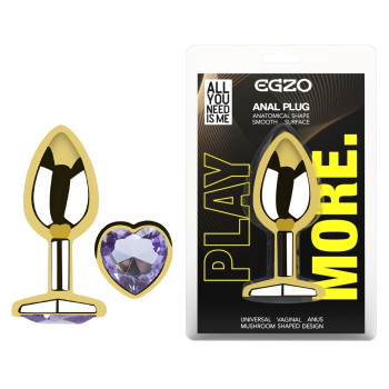 Анальна пробка з кристалом EGZO - Gold Heart Plug Amethyst size S