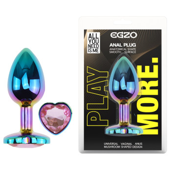 Анальна пробка з кристалом EGZO - Multicolor Heart Plug Pink size S