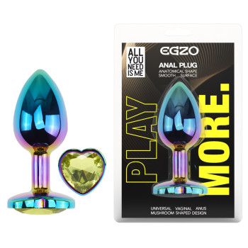 Анальна пробка з кристалом EGZO - Multicolor Heart Plug Lime size S