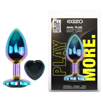 Анальна пробка з кристалом EGZO - Multicolor Heart Plug Black size S