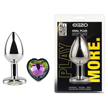 Анальна пробка з кристалом EGZO - Silver Heart Plug Rainbow size S