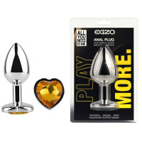 Анальная пробка с кристаллом EGZO - Silver Heart Plug Yellow size S