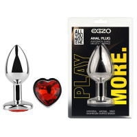 Анальная пробка с кристаллом EGZO - Silver Heart Plug Red size S
