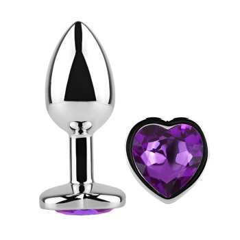 Анальная пробка с кристаллом EGZO - Silver Heart Plug Purple size S