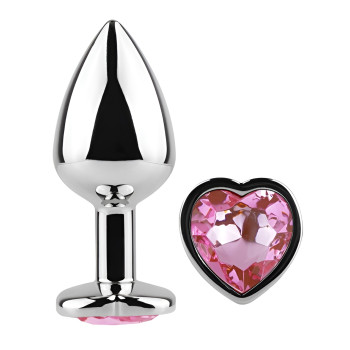 Анальная пробка с кристаллом EGZO - Silver Heart Plug Pink size S