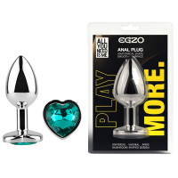 Анальна пробка з кристалом EGZO - Silver Heart Plug Marine size S