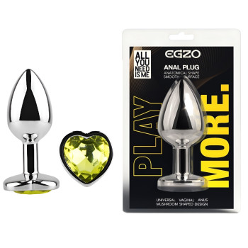 Анальна пробка з кристалом EGZO - Silver Heart Plug Lime size S