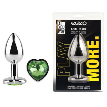 Анальна пробка з кристалом EGZO - Silver Heart Plug Green size S