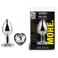 Анальна пробка з кристалом EGZO - Silver Heart Plug Clear size S