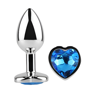 Анальная пробка с кристаллом EGZO - Silver Heart Plug Blue size S