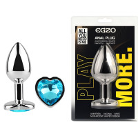 Анальная пробка с кристаллом EGZO - Silver Heart Plug Aqua size S