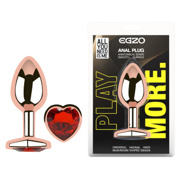 Анальна пробка з кристалом EGZO - Rose Gold Heart Plug Red size S