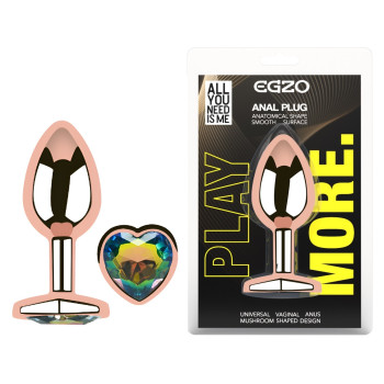 Анальна пробка з кристалом EGZO - Rose Gold Heart Plug Rainbow size S